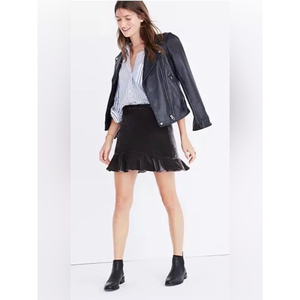 Madewell Crushed Velvet Ruffle-Edge Boho Mini Skirt Taupe Brown 0
